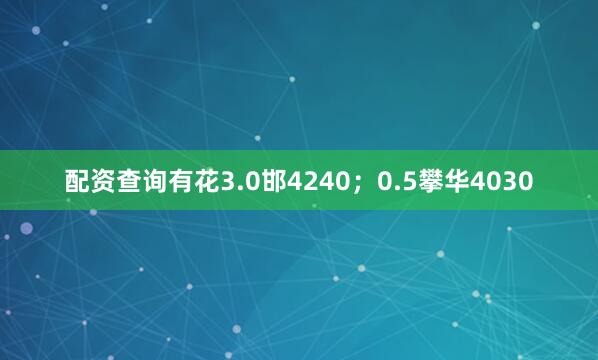 配资查询有花3.0邯4240；0.5攀华4030