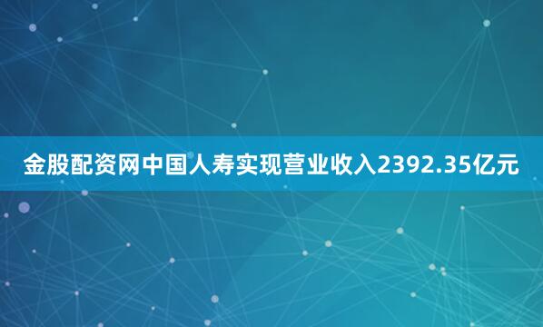 金股配资网中国人寿实现营业收入2392.35亿元